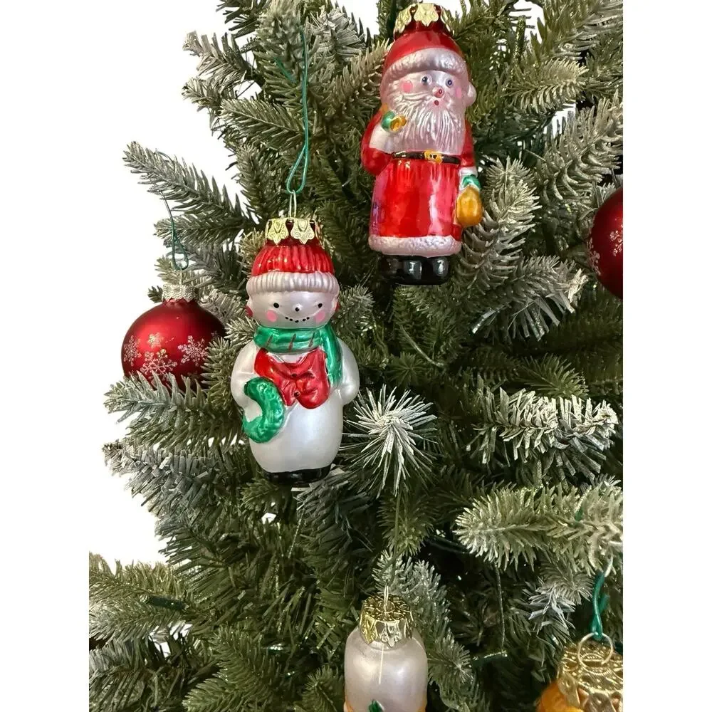 Vtg‎ Silvestri Set Of 4 Glass Christmas Ornament Santa Snowman Angel Nutcracker